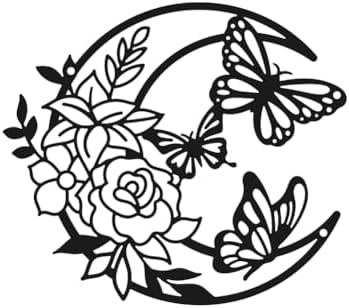 Moon Butterfly Metal Wall Art - Boho Decor Black