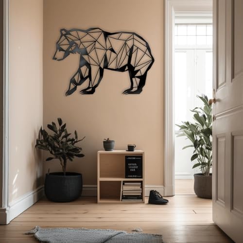 XXQ Black Bear Wall Sculpture 30x20 Metal Art for Modern Home