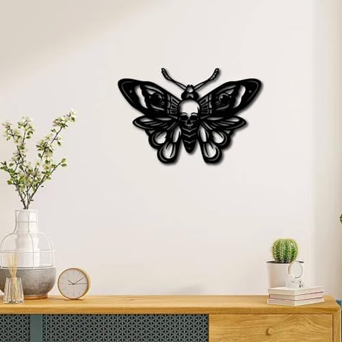 Butterfly Metal Wall Decor Black Skull Sculpture 12x8 Inch