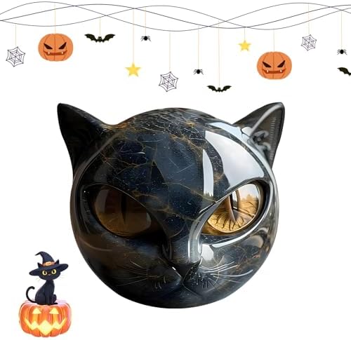 Luxury Black Cat Stone Sculpture - Elegant Home Decor