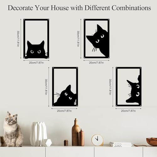 ENKUY 4 Piece Black Cat Wall Art Decor