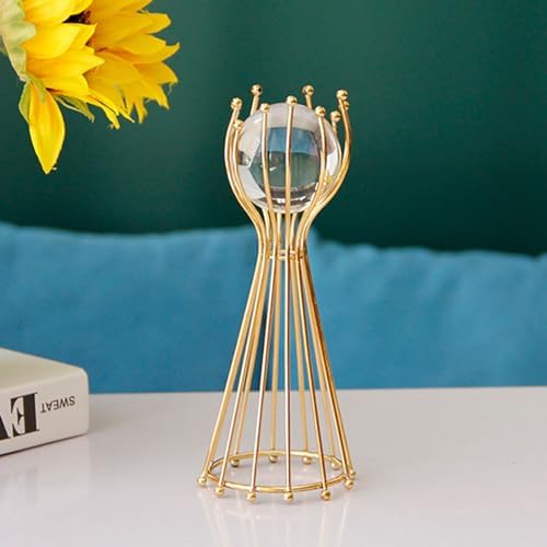Crystal Ball Sculpture with Gold Stand for Home Decor