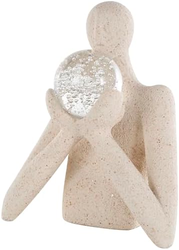 Deco 79 Polystone Figurine with Clear Glass Ball and Gold Speckles