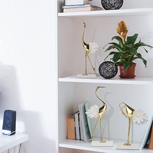 Suruim Elegant Gold Crane Statues with Crystal Tail Accents