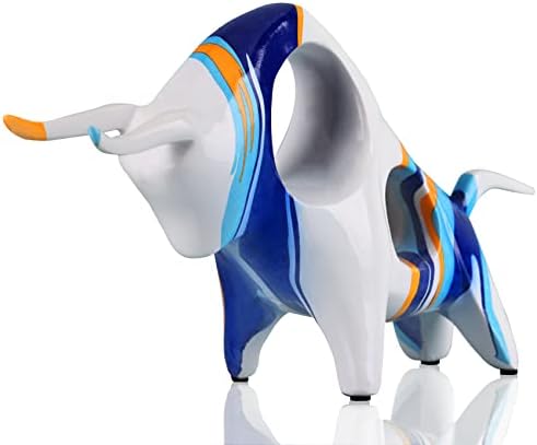 Resin Blue-White Bull Statue Minimalistic Decor