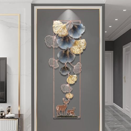BHOLI 3D Metal Deer Ginkgo Leaf Wall Sculpture