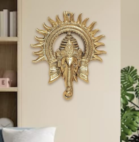 Hastcraft Golden Ganesha Wall Sculpture with Sun Rays