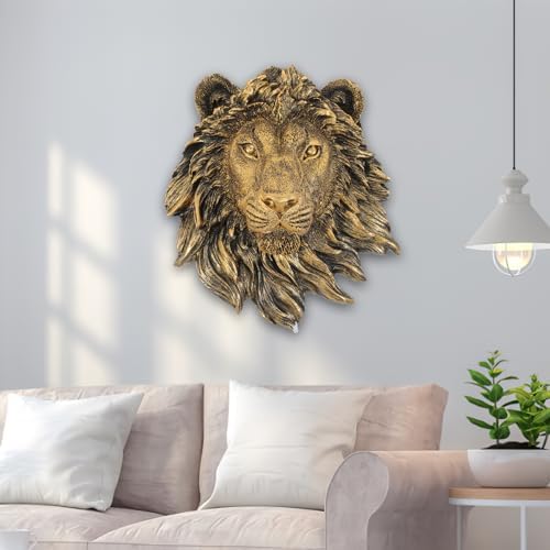 Lion Head Wall Decor Resin Statue Bronze Wall Hanging Sculpture