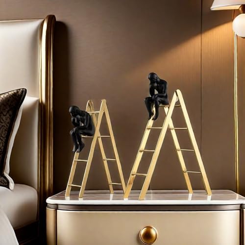 FUNSXBUG Thinker Statue Sitting on Ladder Decor Sculpture
