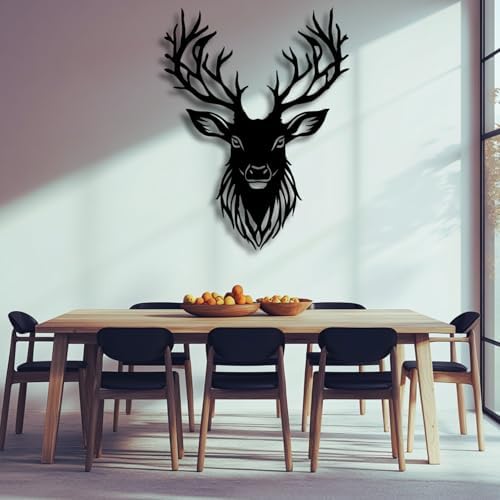 Flewfar Metal Deer Wall Art Decor 24x24 Inch Black Unframed