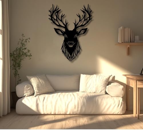 Flewfar Metal Deer Wall Art Decor 24x24 Inch Black Unframed