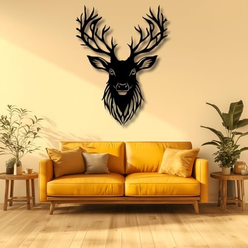 Flewfar Metal Deer Wall Art Decor 24x24 Inch Black Unframed