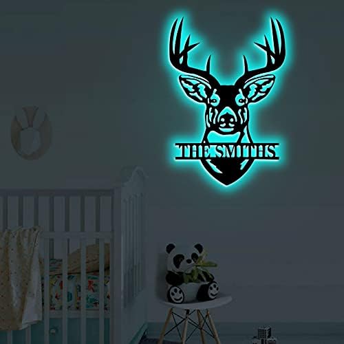 Personalized Deer Head Wall Art Metal Name Sign with LED Lights