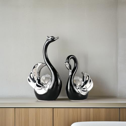 XINDAM Swan Figurines with Crystal Ball Decor