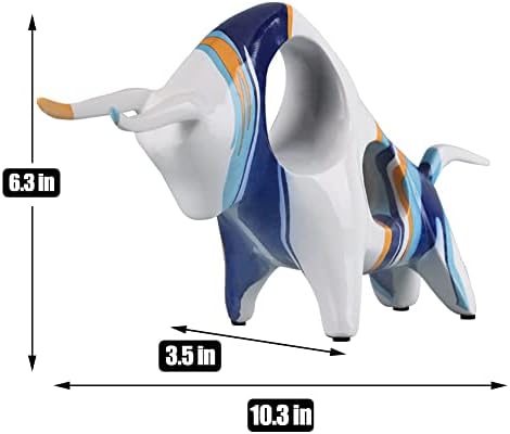 Resin Blue-White Bull Statue Minimalistic Decor