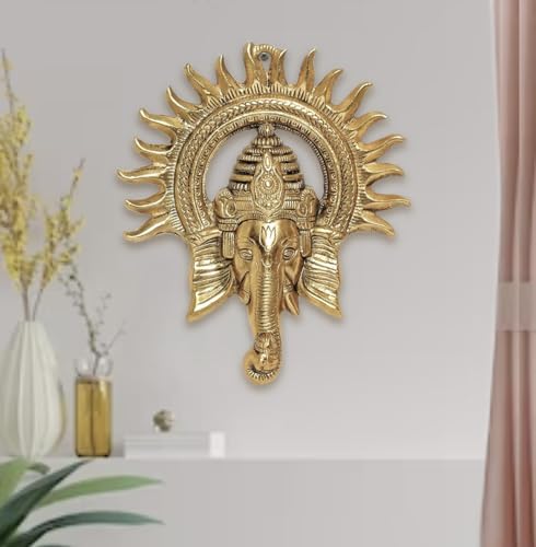 Hastcraft Golden Ganesha Wall Sculpture with Sun Rays