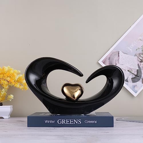 Orenm Ceramic Heart Sculpture Black Gold Abstract Decor