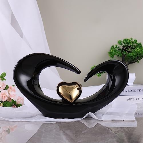 Orenm Ceramic Heart Sculpture Black Gold Abstract Decor