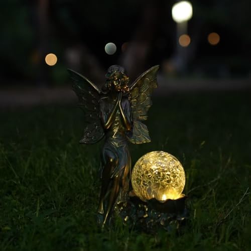 Decorative Garden Fairy Solar Light Statue with Bronze Finish