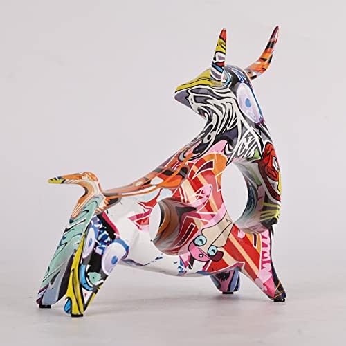 Qianling Resin Graffiti Bull Statue Decor