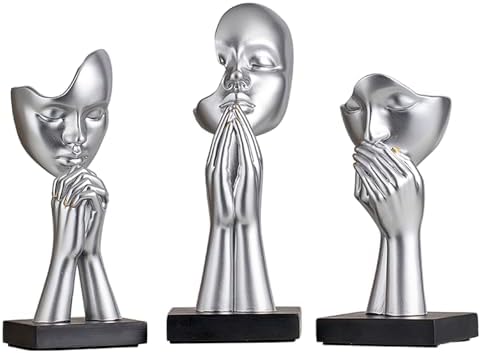 3-Piece Abstract Art Statues Set Gold Silver Black Meditation Sculptures
