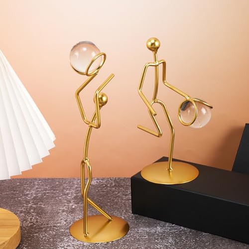Golden Iron Sportsman Figurine with Crystal Ball Decor Sculpture