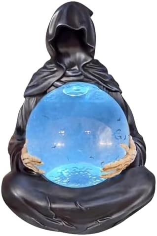 Grim Reaper Statue with Crystal Ball Light-up Sphere