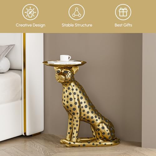 Homary Leopard Statue Side Table with Tray Top