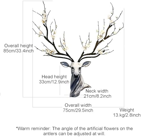 Modern Deer Head Wall Art Sculpture Pink Flower Decor