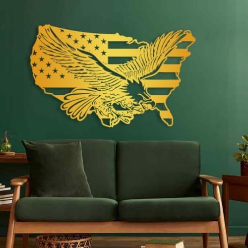 Cadeali Eagle Wall Art Metal - Gold 35x22 Inch