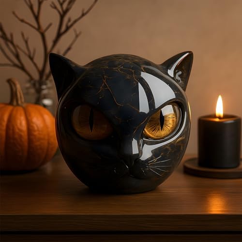 Luxury Black Cat Stone Sculpture - Elegant Home Decor