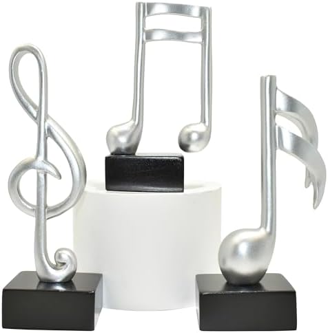 Musical Notes Decor Sculptures with Treble Clef Silver Resin
