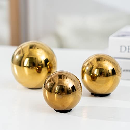 Golden Ball Ceramic Decor Set of 3 Modern Art Sculpture
