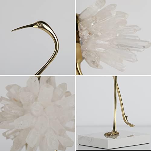 Suruim Elegant Gold Crane Statues with Crystal Tail Accents
