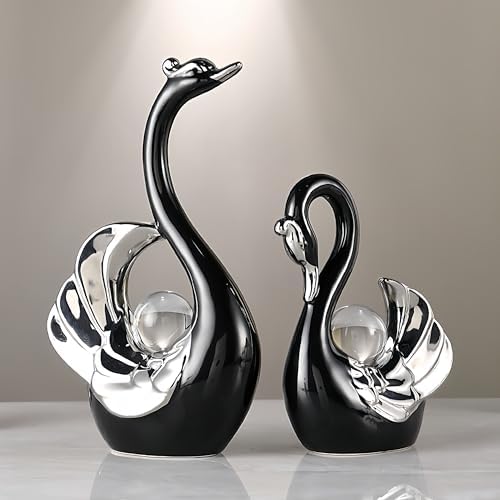 XINDAM Swan Figurines with Crystal Ball Decor