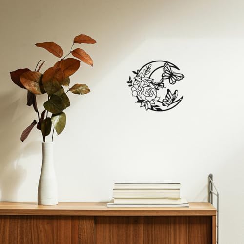 Moon Butterfly Metal Wall Art - Boho Decor Black