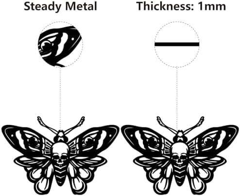 Butterfly Metal Wall Decor Black Skull Sculpture 12x8 Inch