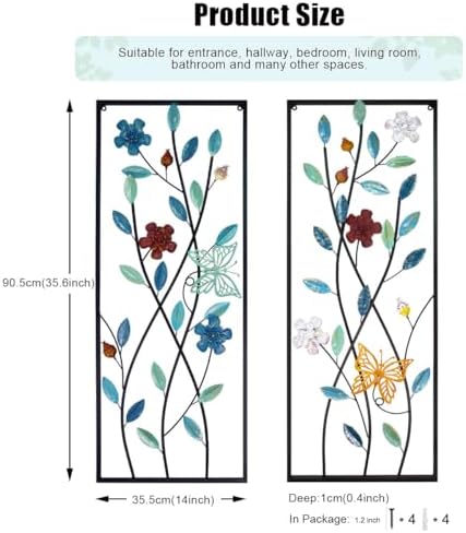 Lifuleiyin 2 Piece Metal Wall Art Butterfly with Flowers
