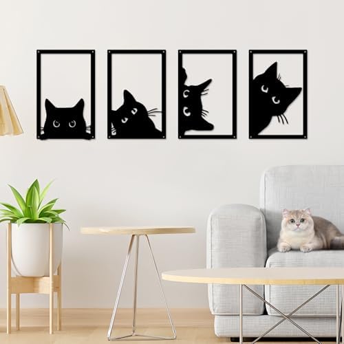 ENKUY 4 Piece Black Cat Wall Art Decor