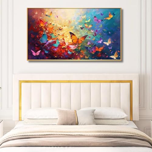 Butterfly Canvas Wall Art - 30x17 Inch Gold Framed Decor