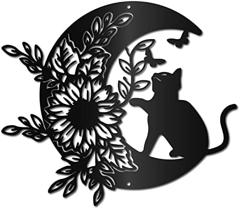 CREATCABIN Black Cat Moon Wall Sculpture