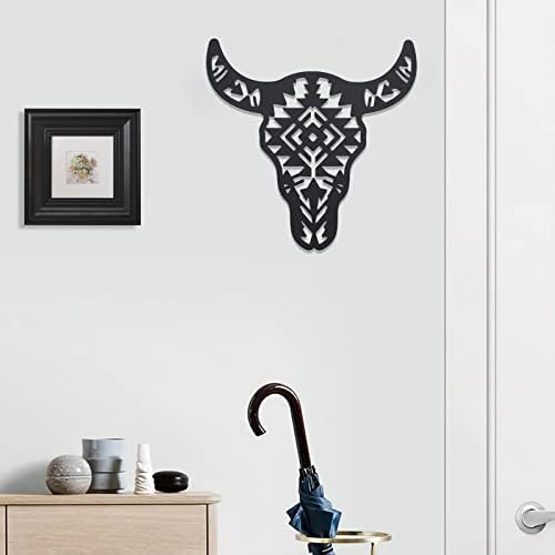 ORIGACH 12 Inch Black Metal Cow Skull Wall Sculpture Decor