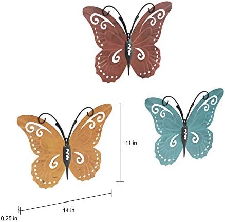 3-Piece Butterfly Metal Wall Art Set - Hand Painted Decor
