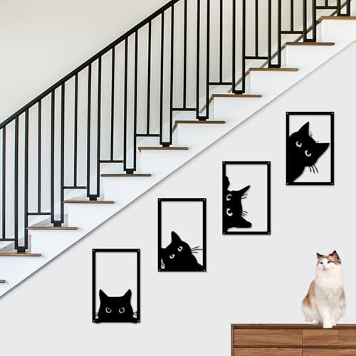 ENKUY 4 Piece Black Cat Wall Art Decor