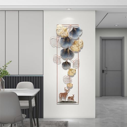 BHOLI 3D Metal Deer Ginkgo Leaf Wall Sculpture
