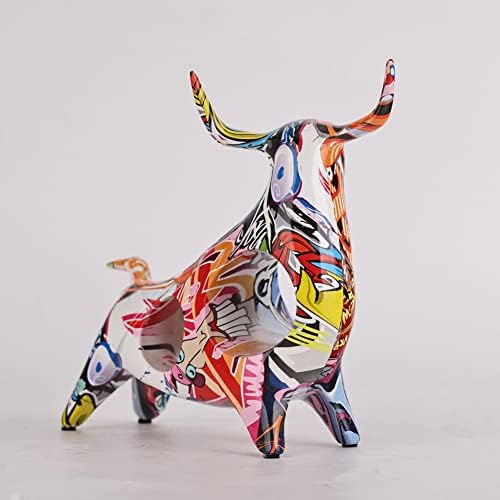 Qianling Resin Graffiti Bull Statue Decor