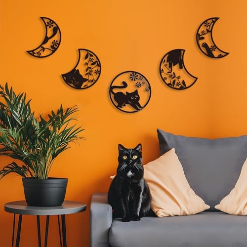 Oubasa Black Cat Moon Phase Wall Art Set of 5