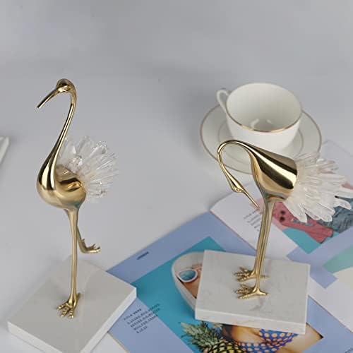 Suruim Elegant Gold Crane Statues with Crystal Tail Accents