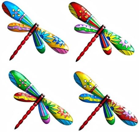GENHAOTHREE 4 Pack Large Metal Dragonfly Wall Art