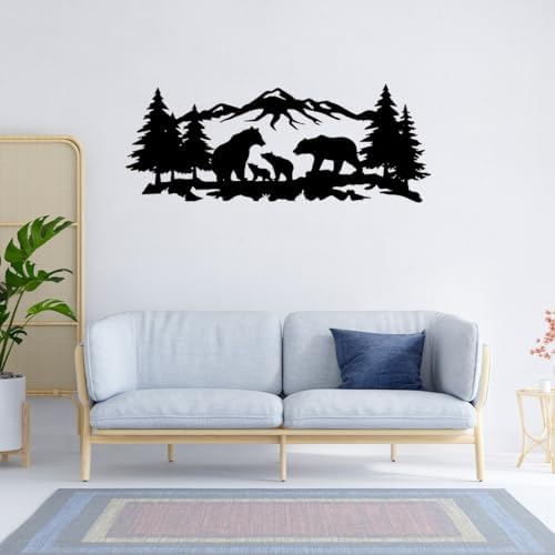 Mountain Bear Family Metal Wall Art - Fade Resistant and Rust Free